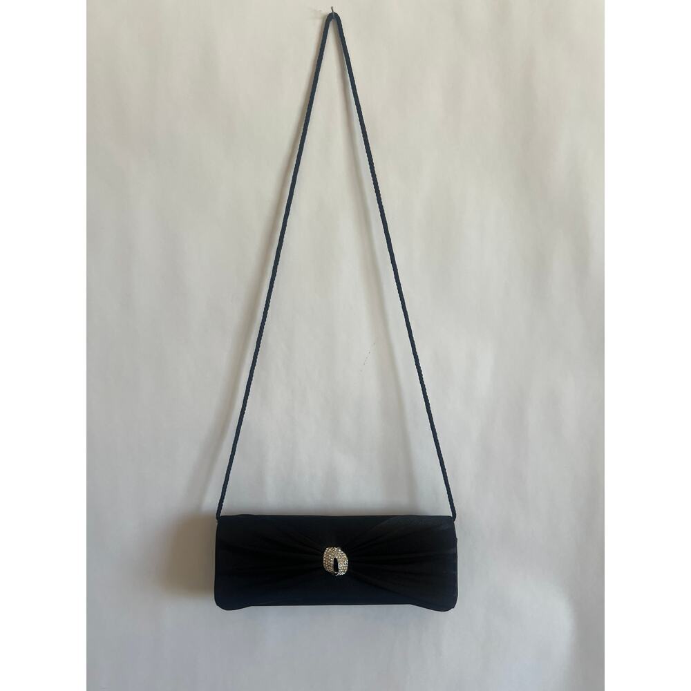 EVENING COCKTAIL PURSE BAG  FORMAL PROM SATINY BLACK RHINESTONE EMBELISHMENT
